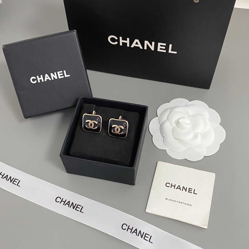 Ch*el enamel strass cc earrings black