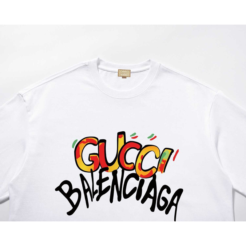 g*u*i & Ba*len*cia*ga logo printed t-shirt white