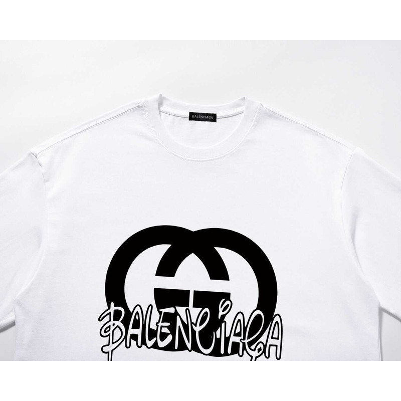 g*u*i & Ba*len*cia*ga cotton jersey t-shirt with g*u*i printed in white