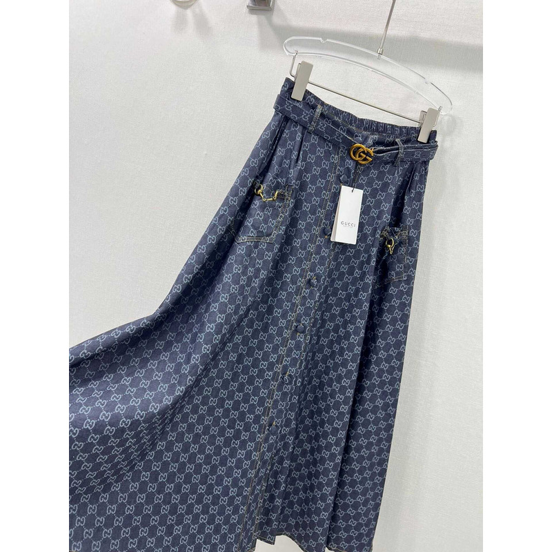 G*u*i washed organic denim skirt blue