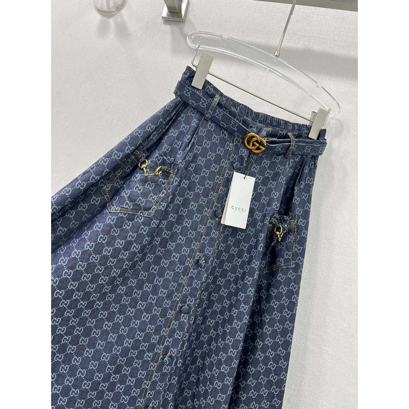 G*u*i washed organic denim skirt blue