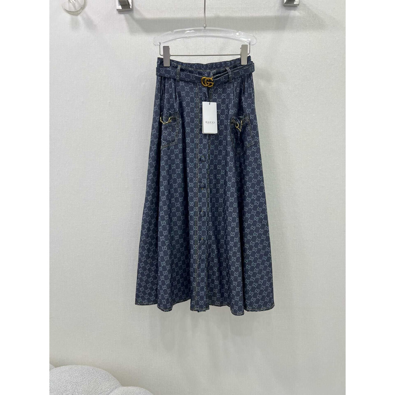 G*u*i washed organic denim skirt blue