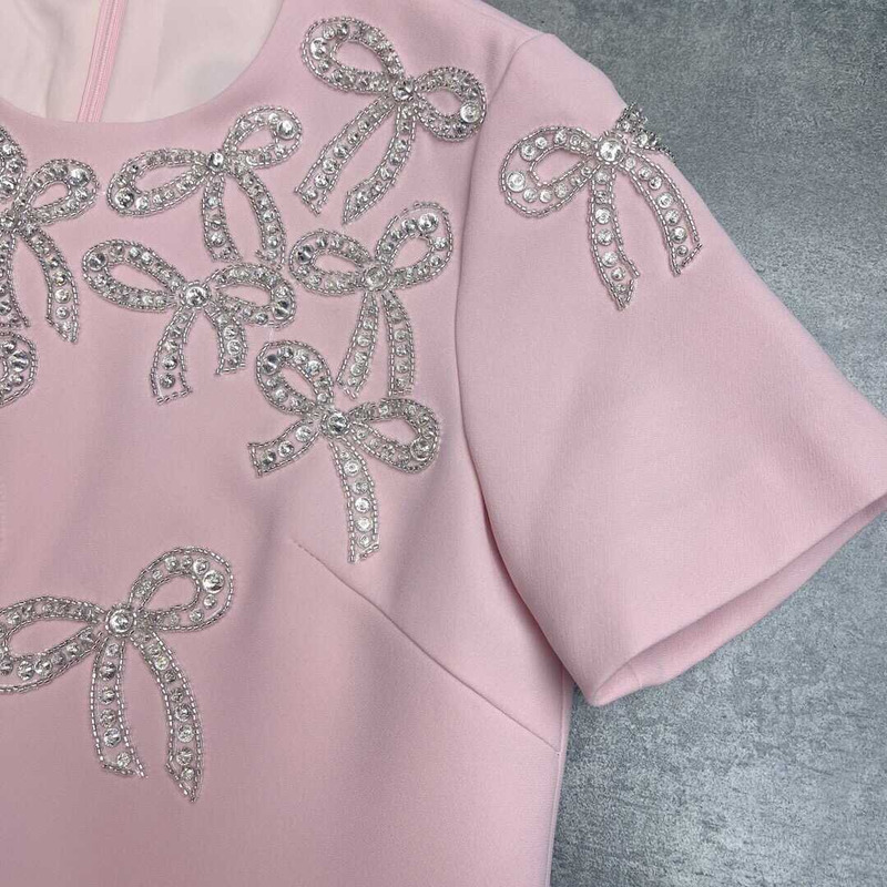 Valentino Embroidered Crepe Couture Short Dress Pink
