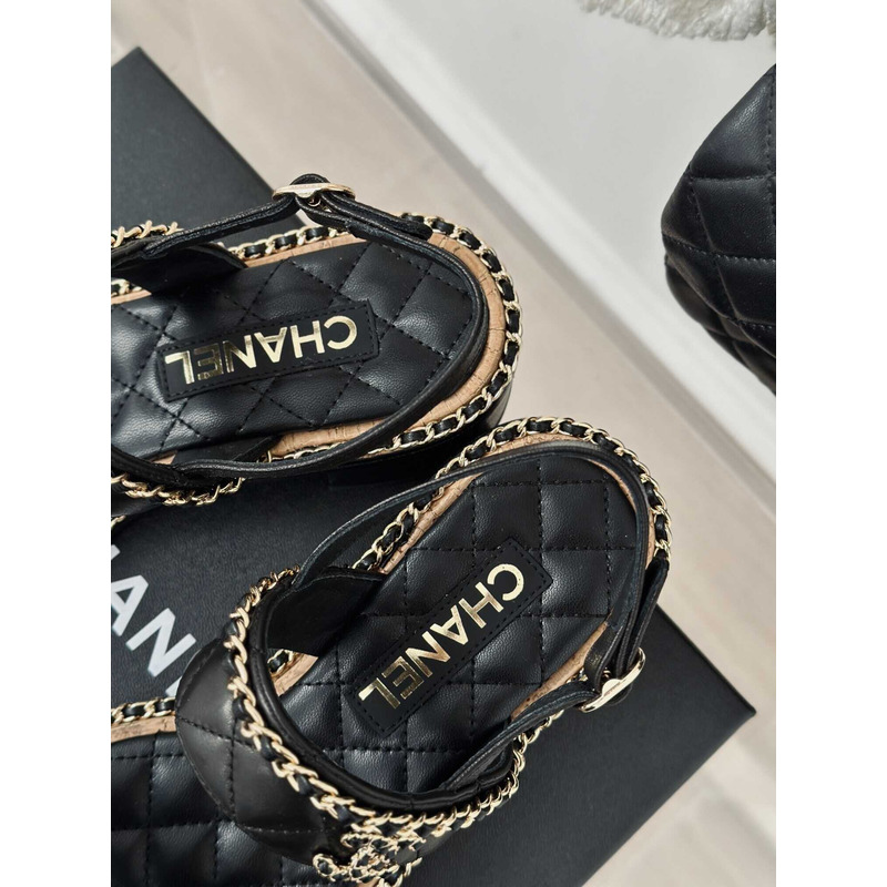 Ch*el lambskin sandals black