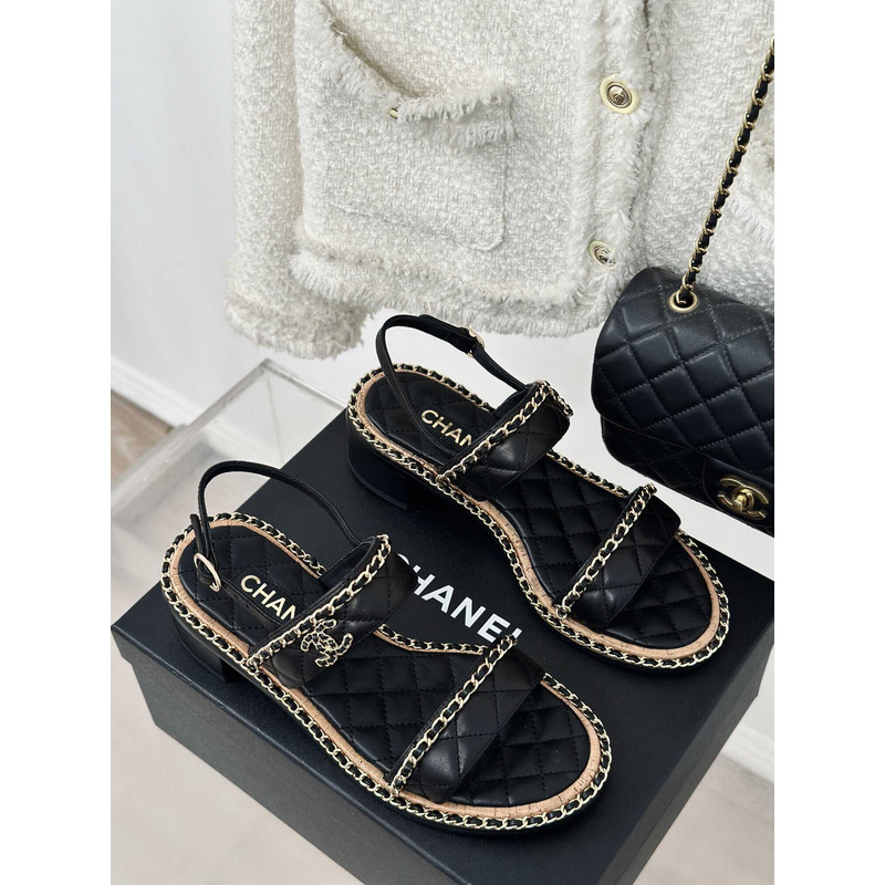Ch*el lambskin sandals black
