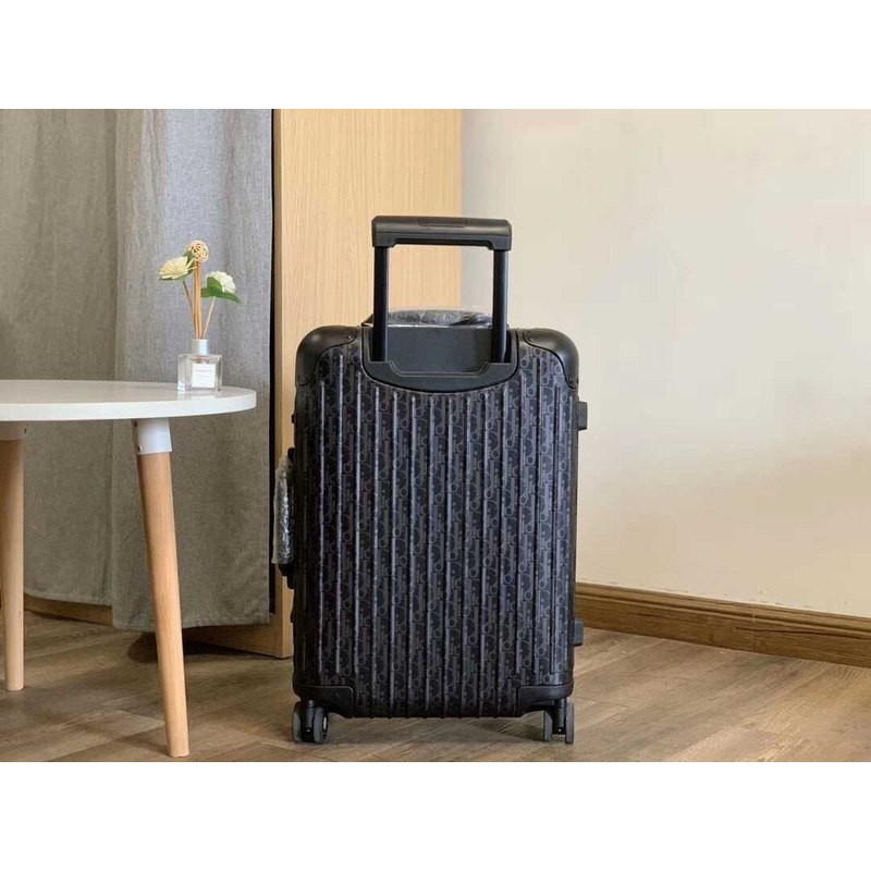 D*or D*or and rimowa carry-on luggage  black aluminum-magnesium oblique pattern