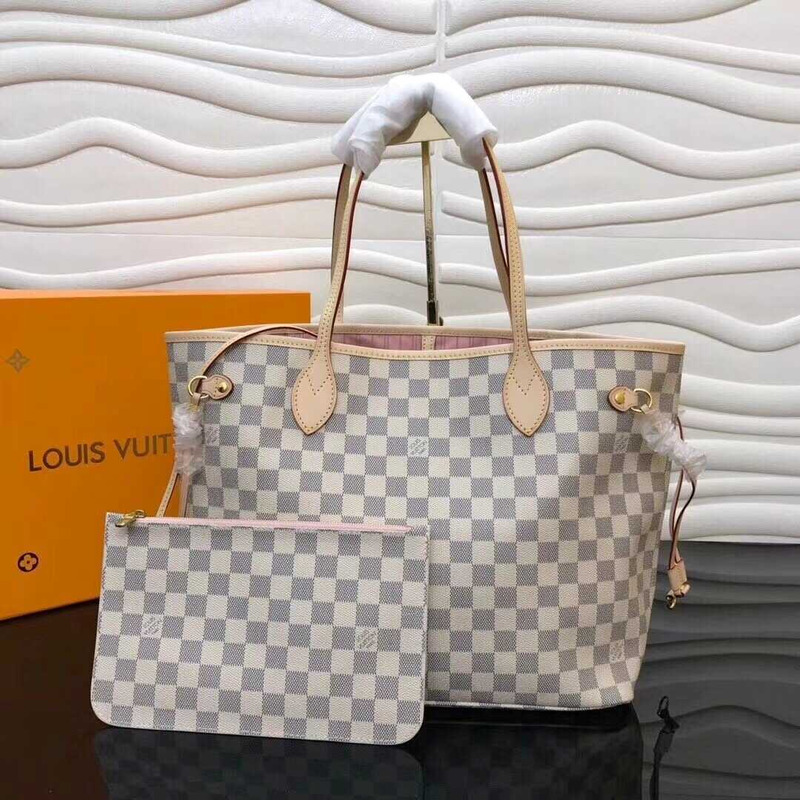 l**is V*t*n neverfull damier azur mm rose ballerina lining
