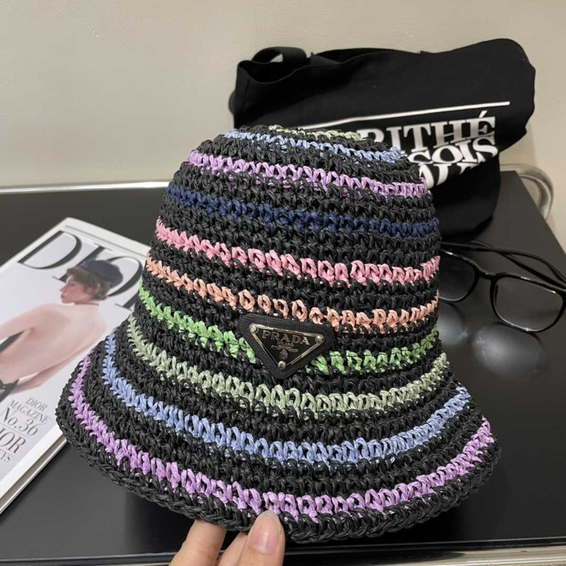 Pra*a woven fabric bucket hat in multicolor