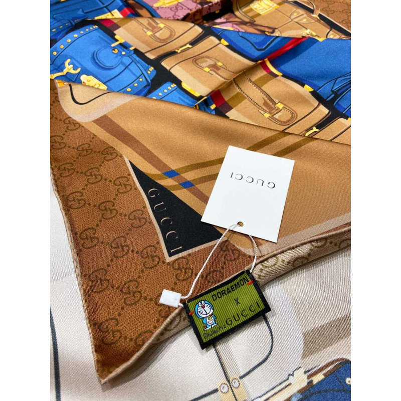 G*u*i  flora print silk scarf in brown