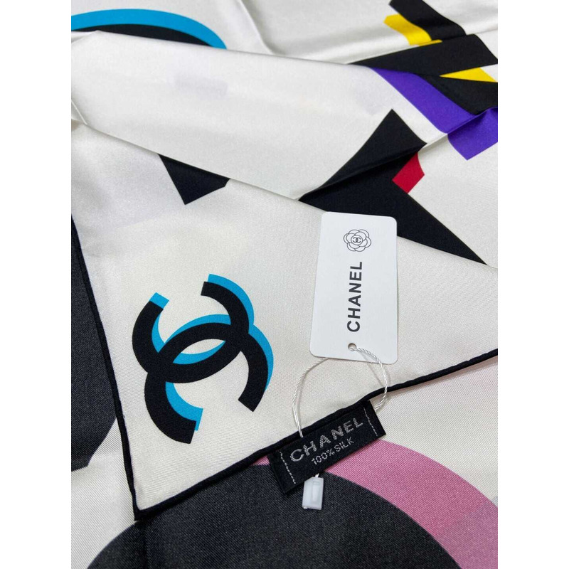 Ch*el square scarf silk twill white