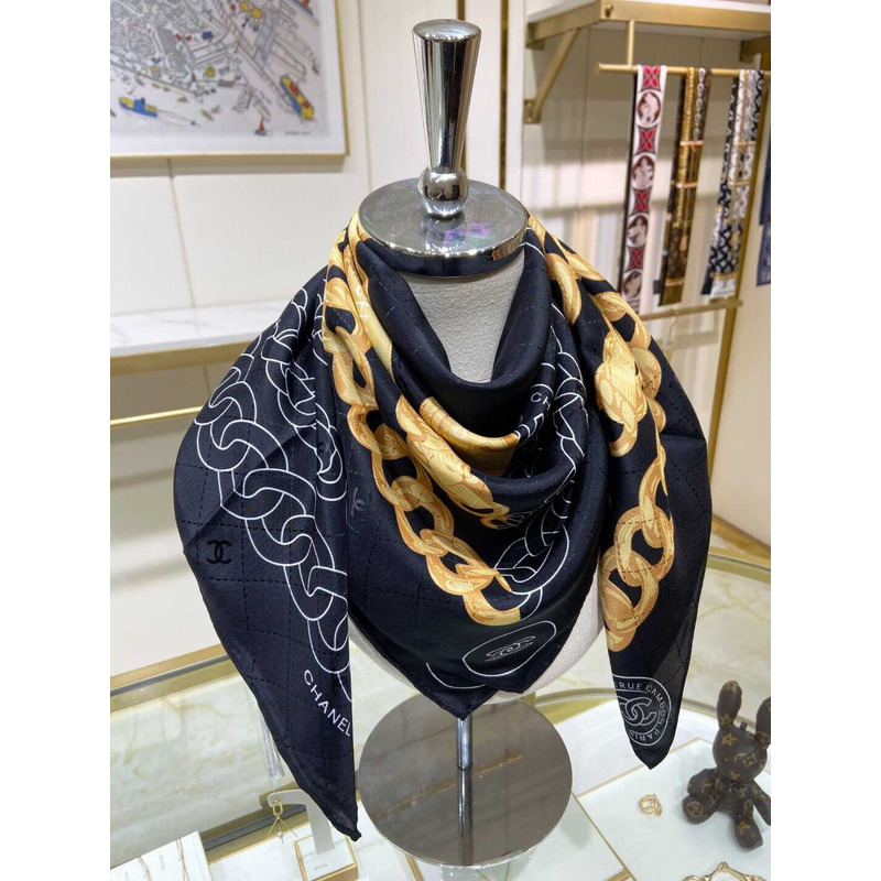 Ch*el square scarf silk twill black