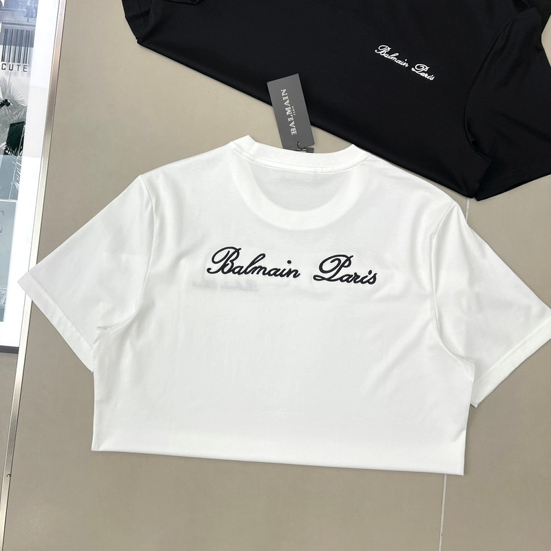 Balmain logo-embroidered cotton T-shirt White