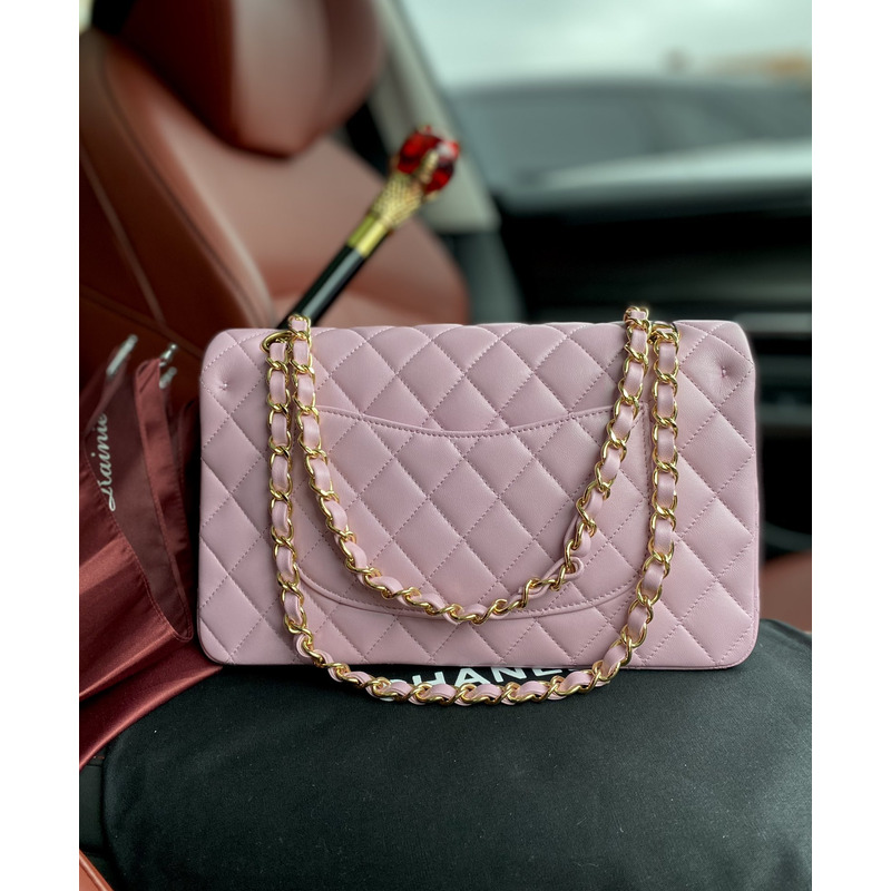ch*el classic flap bag sheepskin Di*m*nd chain classic flap bag gold buckle cherry blossom pink