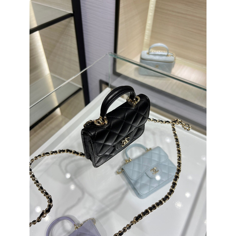 Ch*el top handle with chain black lambskin