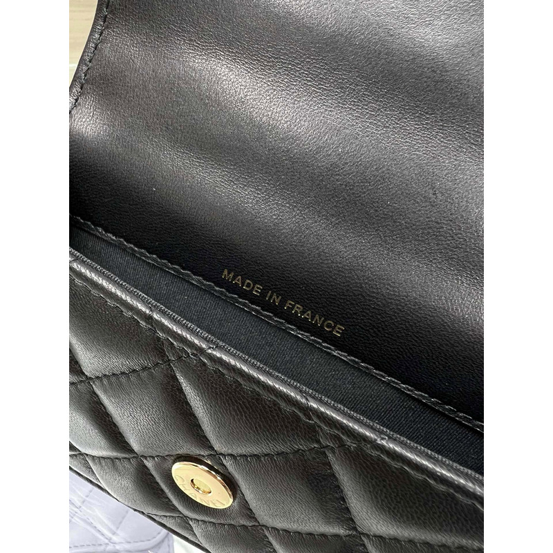 Ch*el top handle with chain black lambskin
