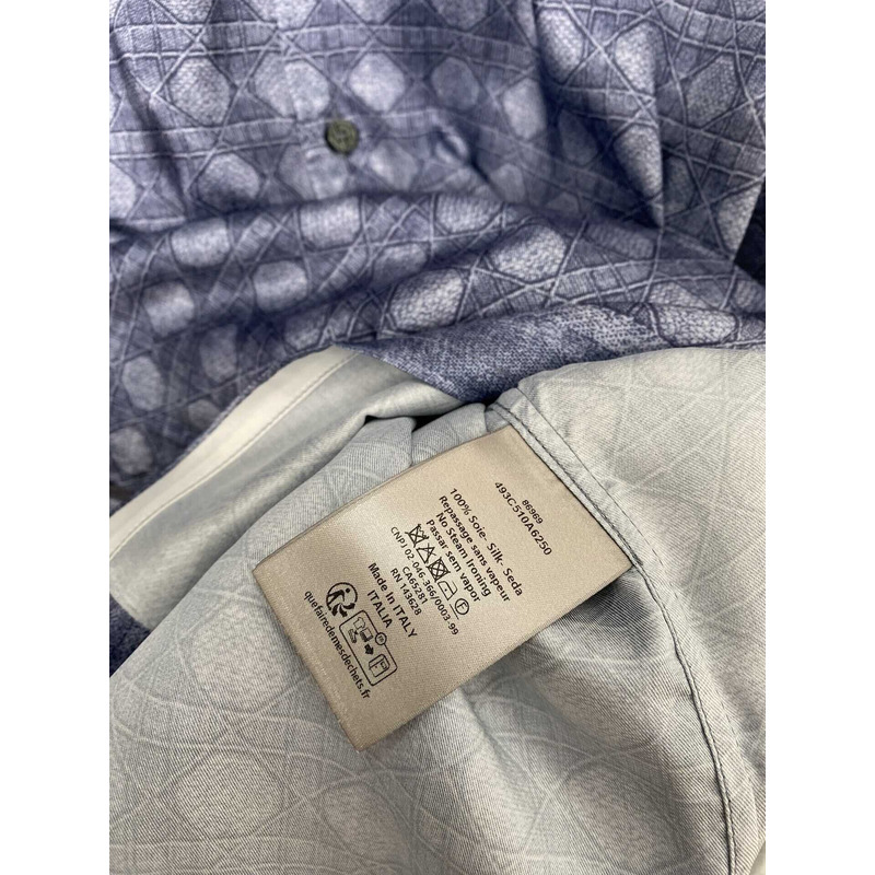 D*or cannage short-sleeved shirt  blue silk twill