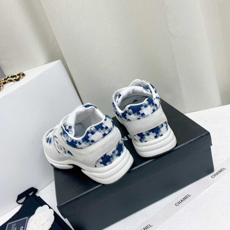 Ch*el sneakers tweed, suede calfskin grey and blue
