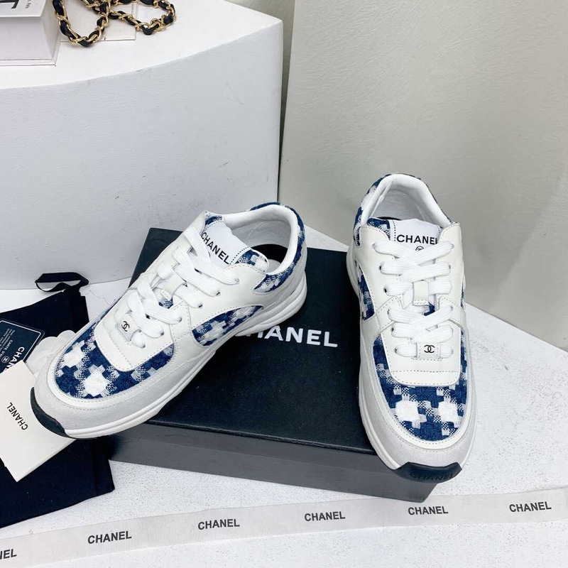 Ch*el sneakers tweed, suede calfskin grey and blue