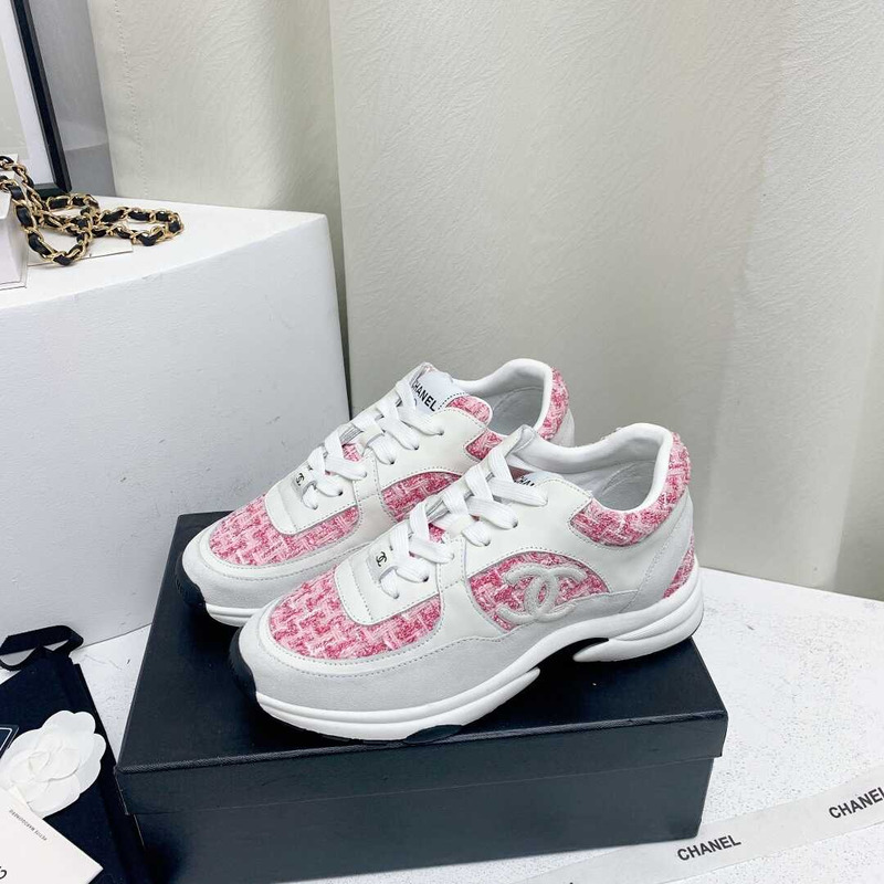 Ch*el sneakers tweed, suede calfskin grey and pink