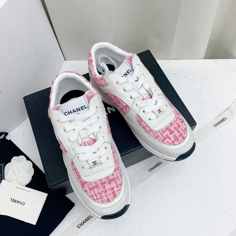 Ch*el sneakers tweed, suede calfskin grey and pink