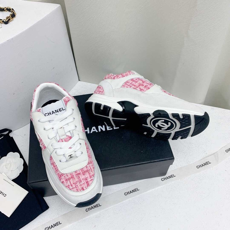 Ch*el sneakers tweed, suede calfskin grey and pink