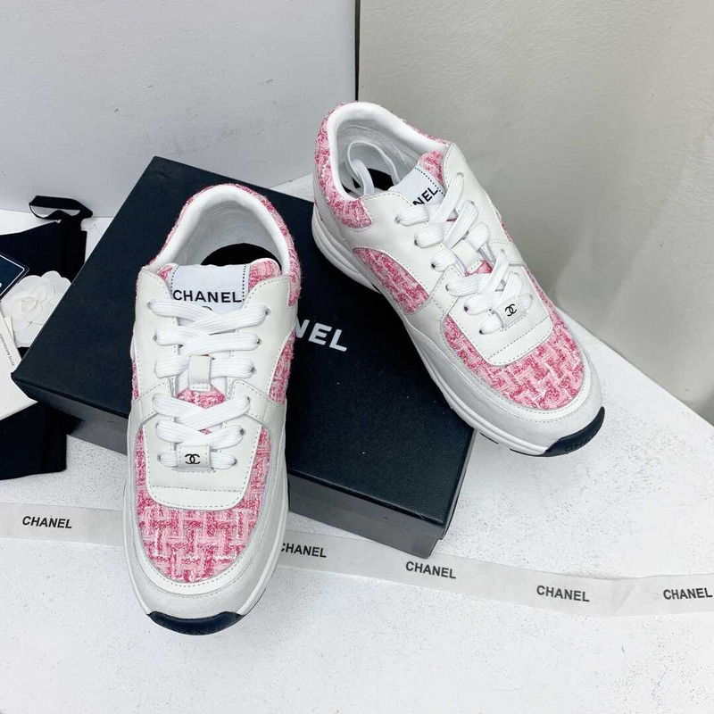 Ch*el sneakers tweed, suede calfskin grey and pink