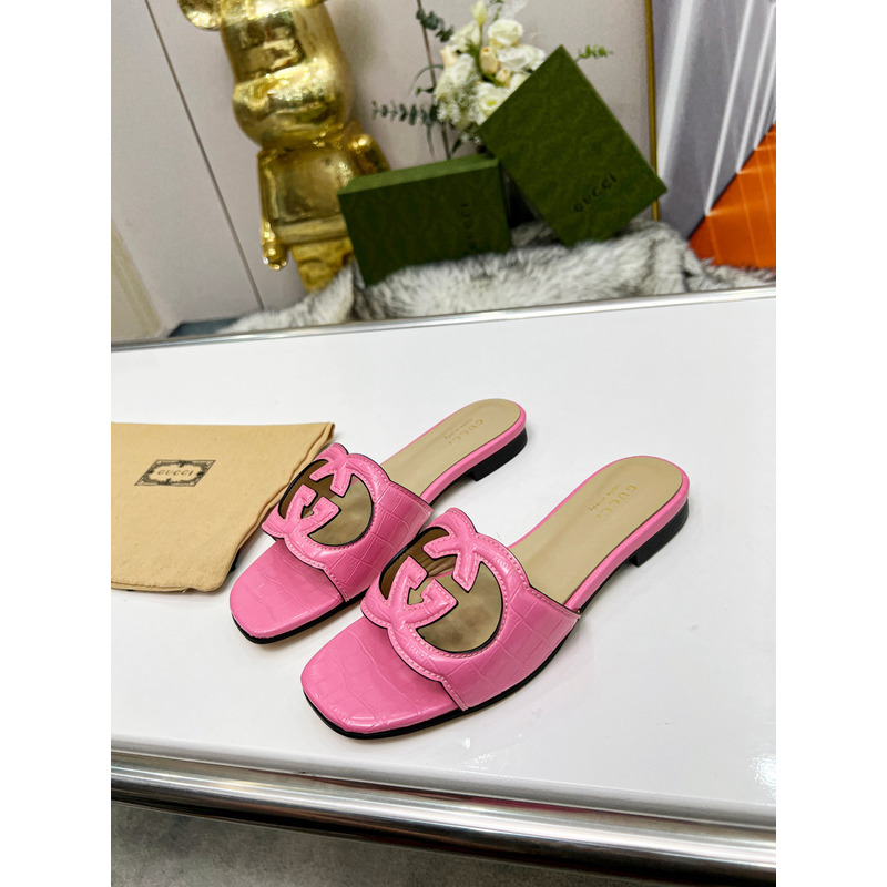G*u*i women\''s interlocking g cut-out slide sandal