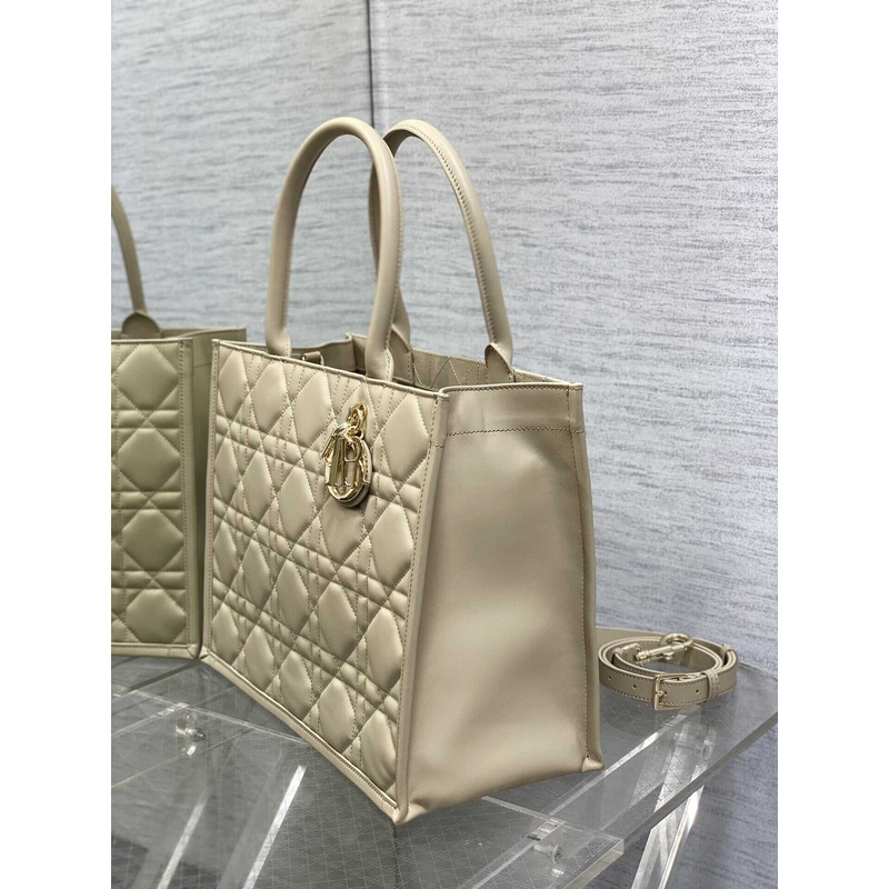 D*or medium D*or book tote beige macrocannage calfskin