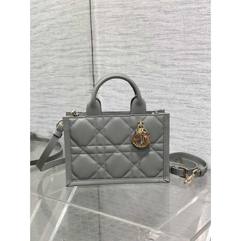 D*or mini D*or book tote macrocannage calfskin gray