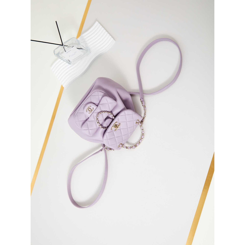 Ch*el small backpa calfskin & gold-tone metal purple