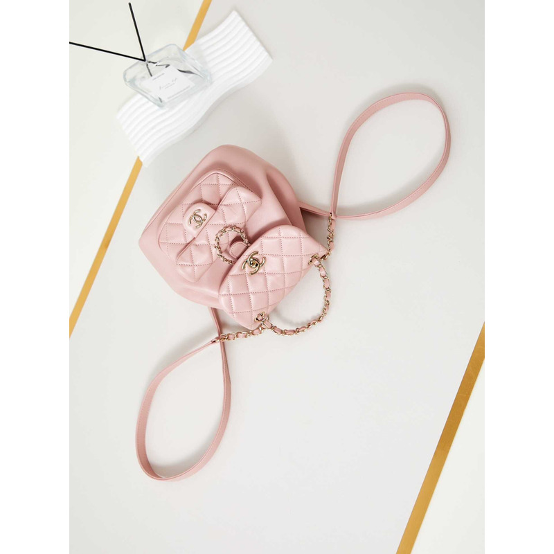 Ch*el small backpa calfskin & gold-tone metal pink