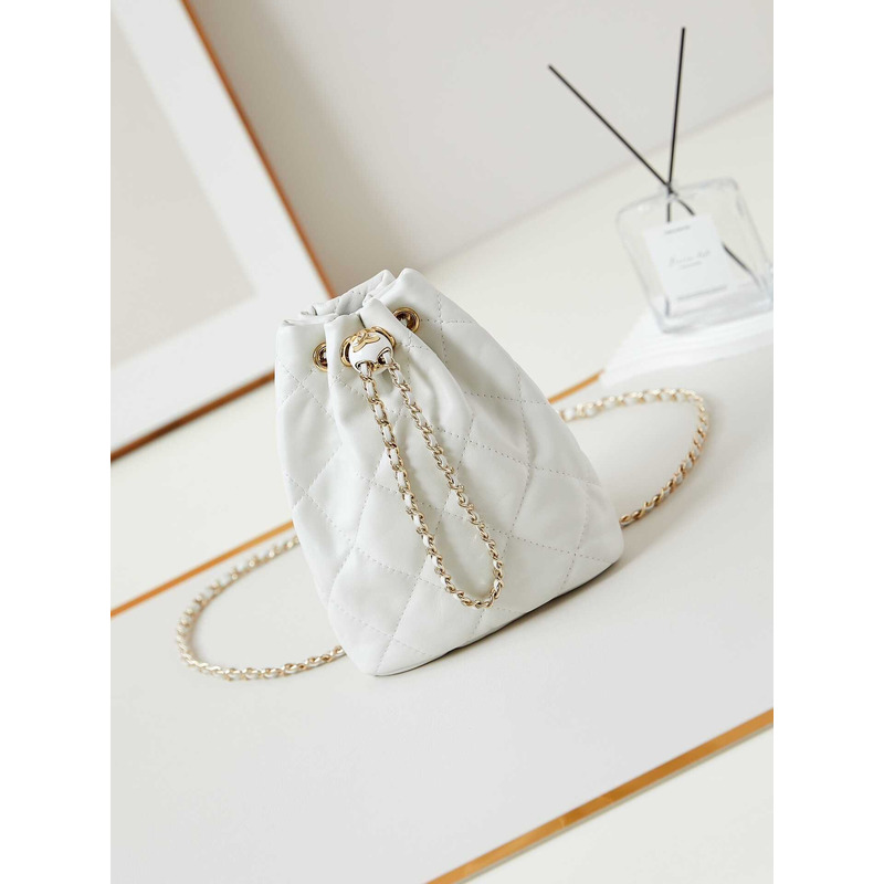 Ch*el backpack glossy lambskin and gold-tone metal white