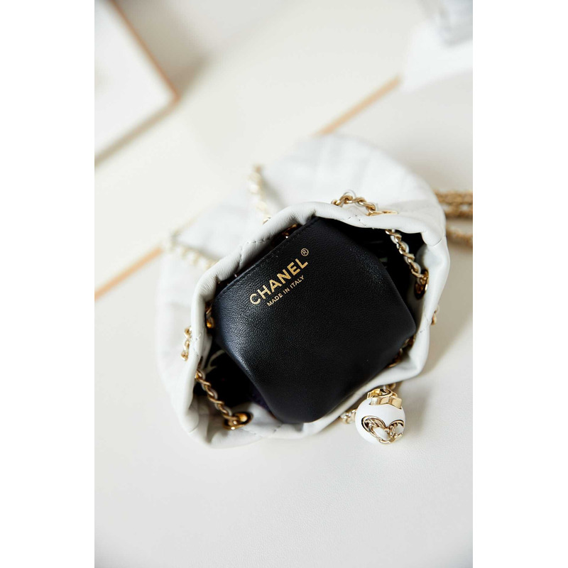Ch*el backpack glossy lambskin and gold-tone metal white