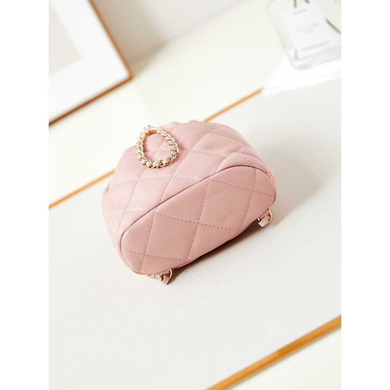 Ch*el backpack glossy lambskin and gold-tone metal pink