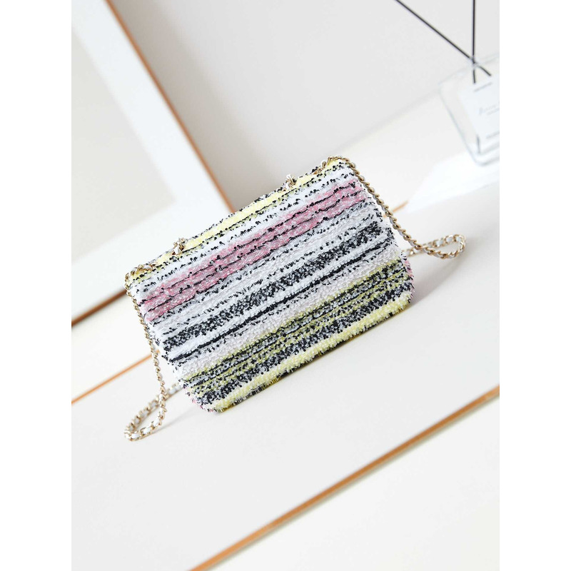 Ch*el small envelope bag sequins and gold metal multicolor