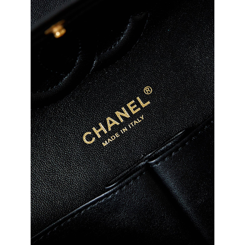 Ch*el classic 11.12 bag style printed fabric & gold-tone metal black and multicolor