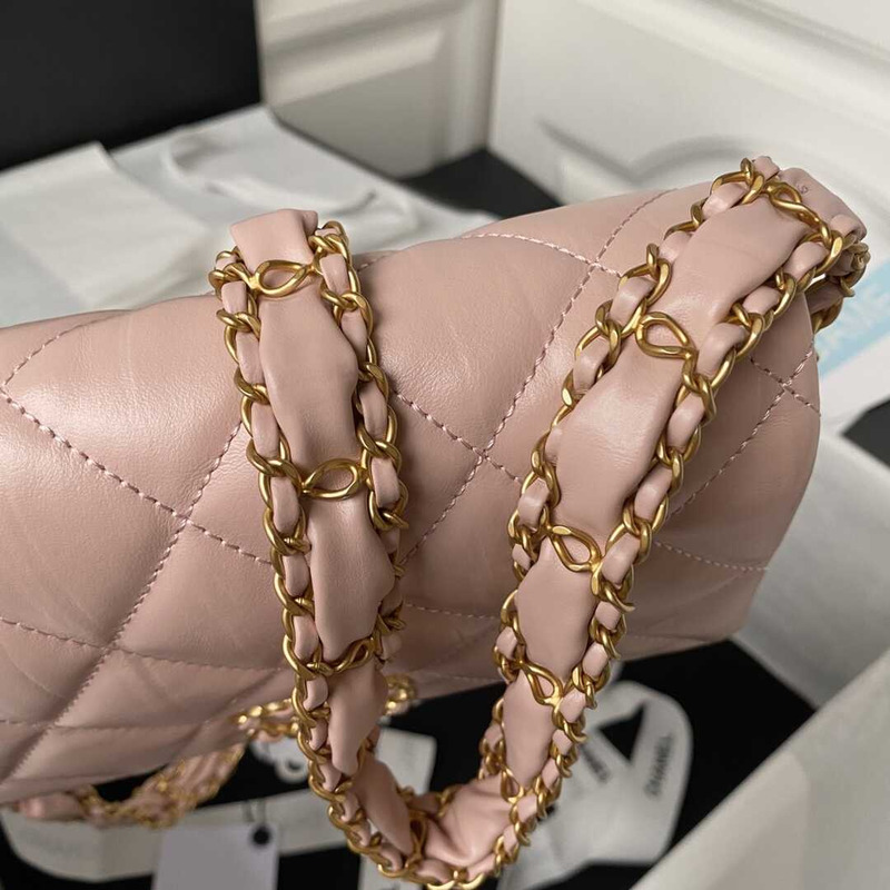 Ch*el mini classic handbag lambskin & gold-tone metal pink