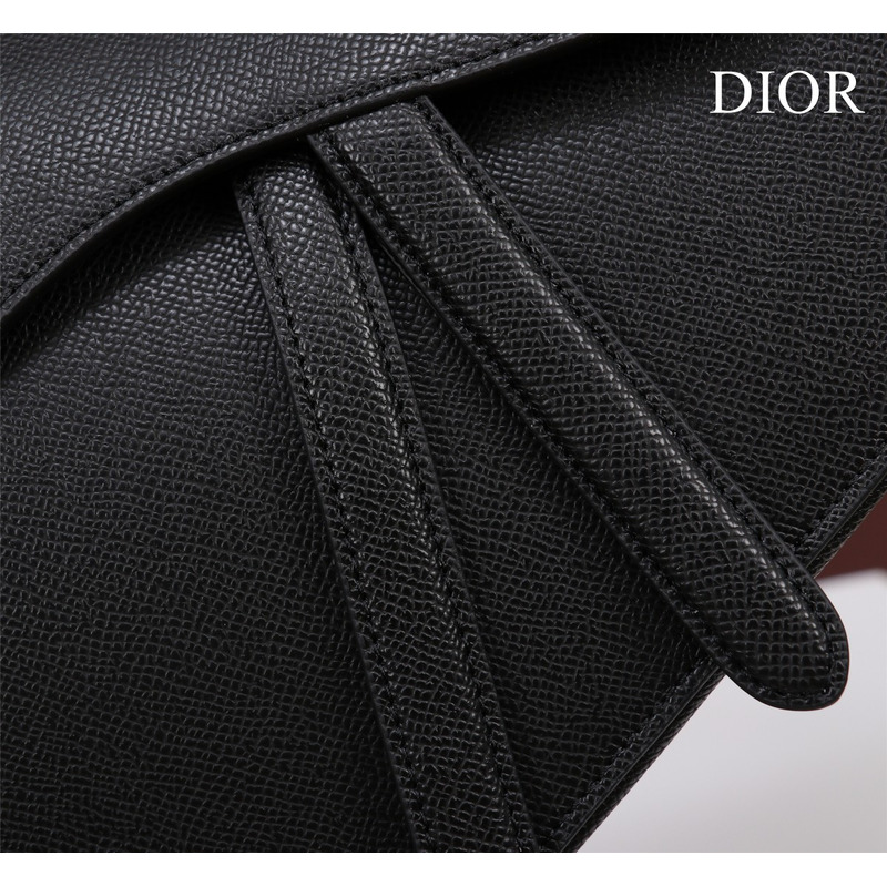 D*or saddle bag with shoulder strap  black grained calfskin