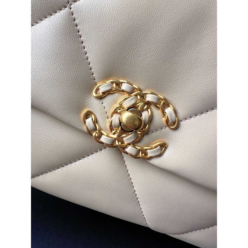 Ch*el 19 handbag lambskin beige
