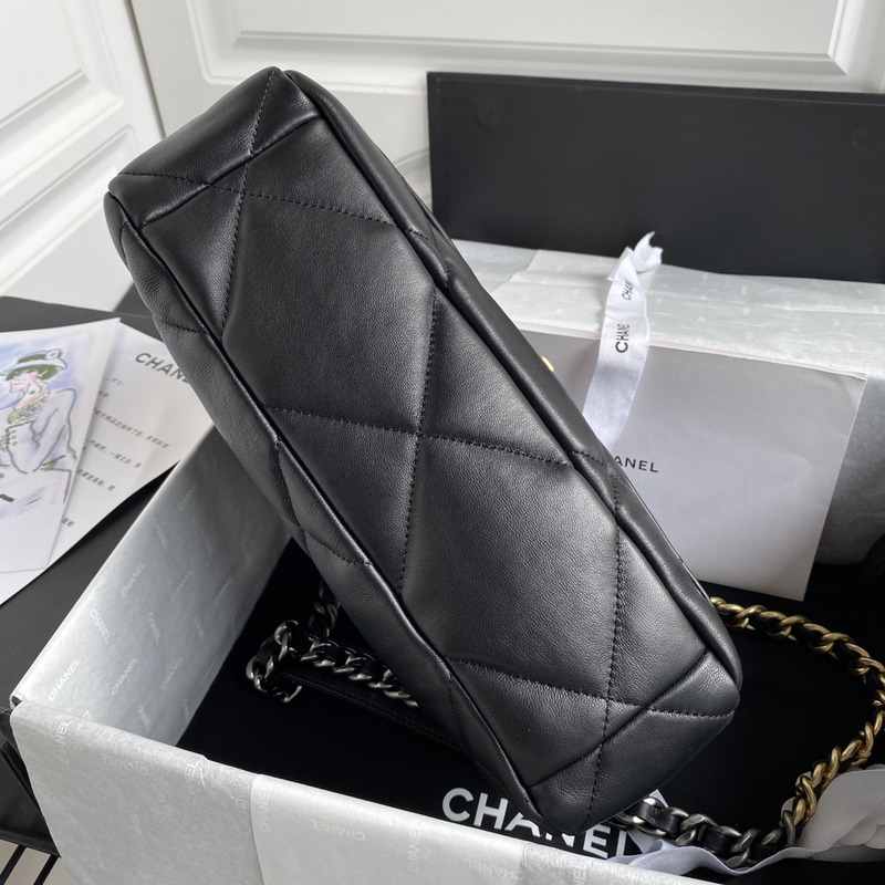 Ch*el 19 black handbag gold