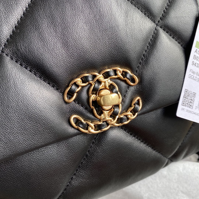 Ch*el 19 black handbag gold