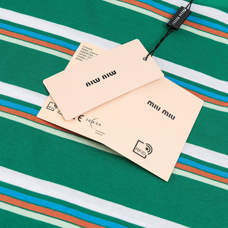 Miu Miu Jersey T-shirt Stripes Cotton Green