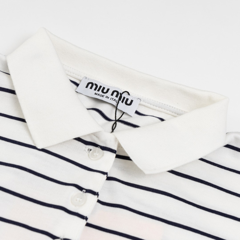 Miu Miu Jersey Polo Shirt Stripes Cotton Black and White