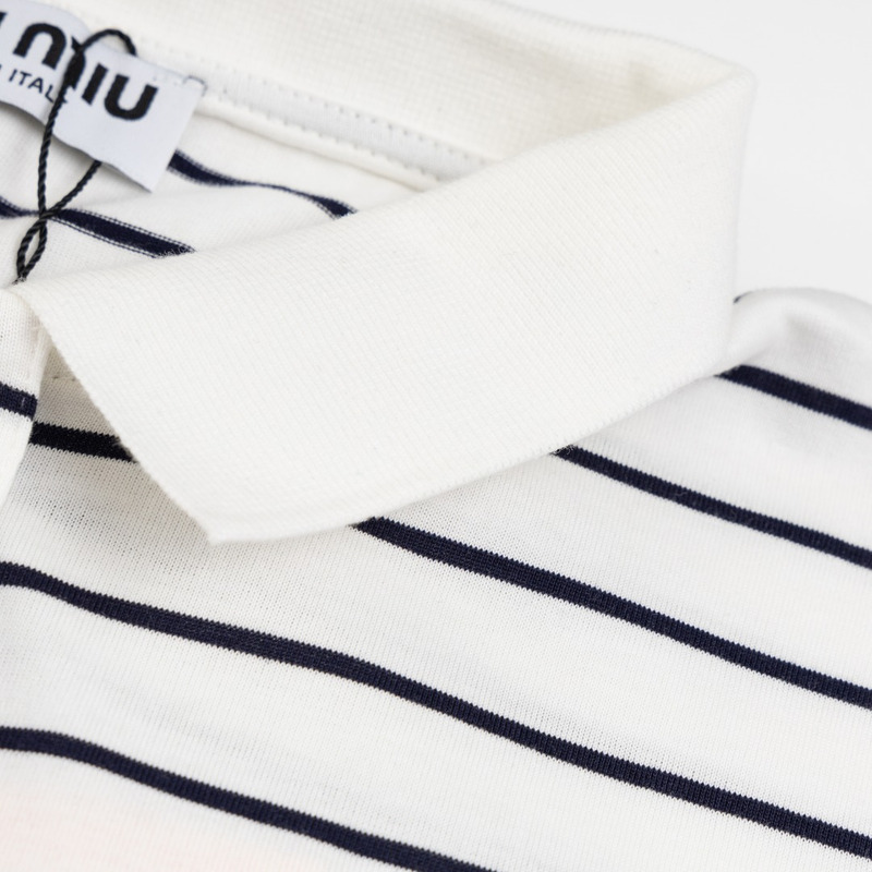 Miu Miu Jersey Polo Shirt Stripes Cotton Black and White