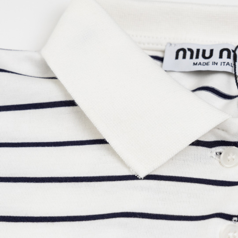 Miu Miu Jersey Polo Shirt Stripes Cotton Black and White