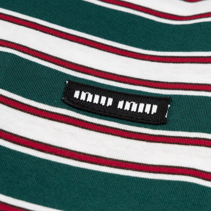 Miu Miu Jersey T-shirt Stripes Cotton Dark Green