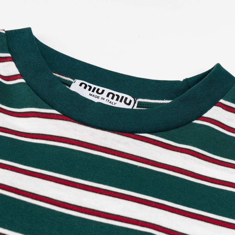 Miu Miu Jersey T-shirt Stripes Cotton Dark Green