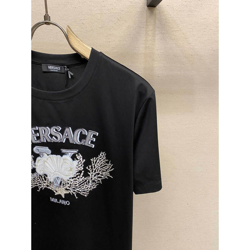Versace Embroidered University Coral T-shirt Black