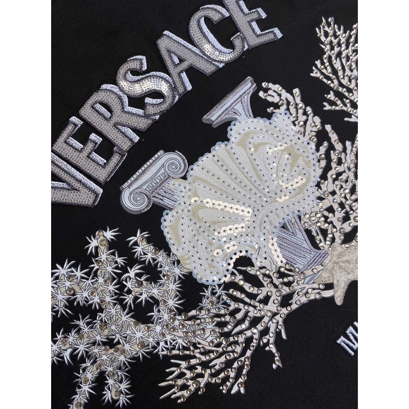 Versace Embroidered University Coral T-shirt Black