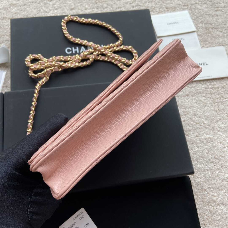 Ch*el wallet on chain caviar shoulder bag gold hardware pink